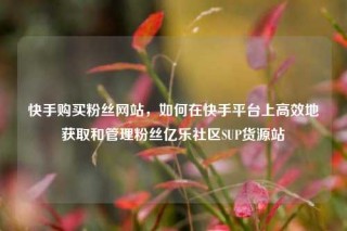 快手购买粉丝网站，如何在快手平台上高效地获取和管理粉丝亿乐社区SUP货源站